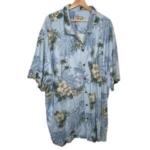 Caribbean Joe Lt.Blue Tropical Print Short Sleeve Hawaiian Button Up Shirt 4XLT